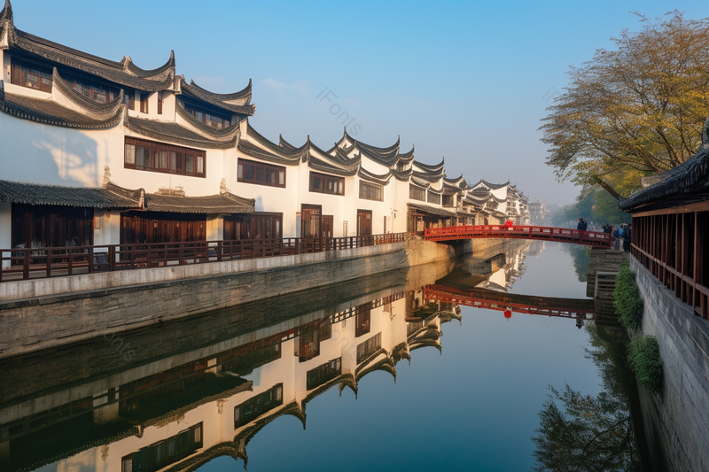 有意境河流两边的古建筑古风建筑,高清,摄影图,摄影图片,图片大全,摄影图免费下载